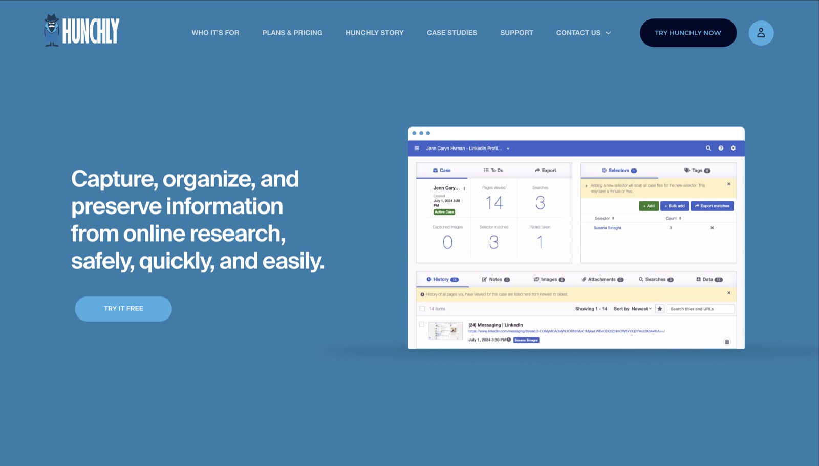 Hunchly redesigned home page